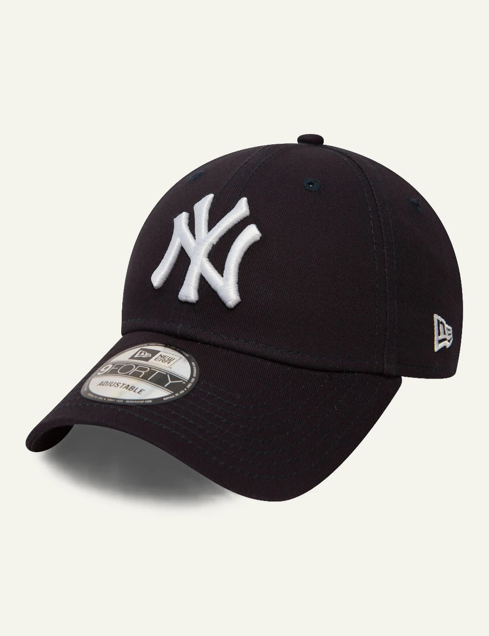 New Era NY Yankees cap navy white logo curved visor side view