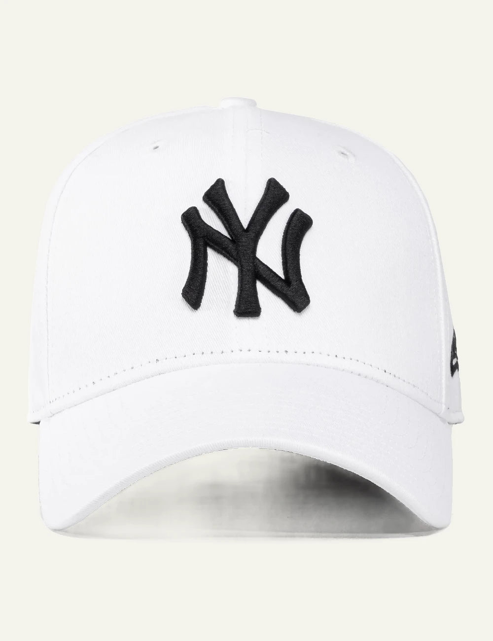 New Era NY Yankees cap white black logo curved visor profile view