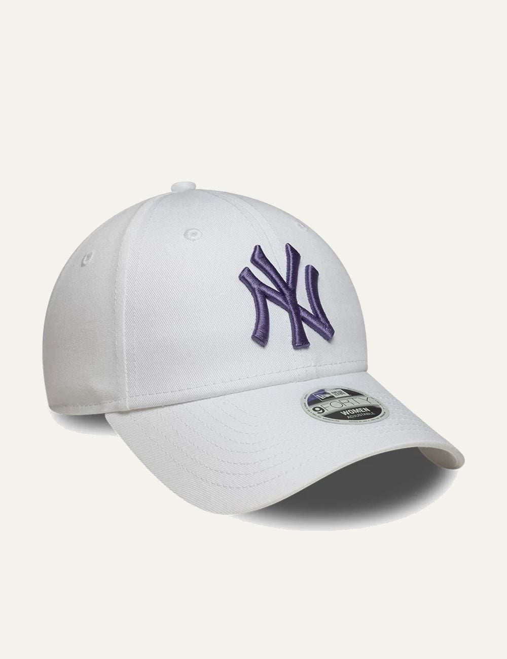 New Era New York Yankees cap white purple logo profile view