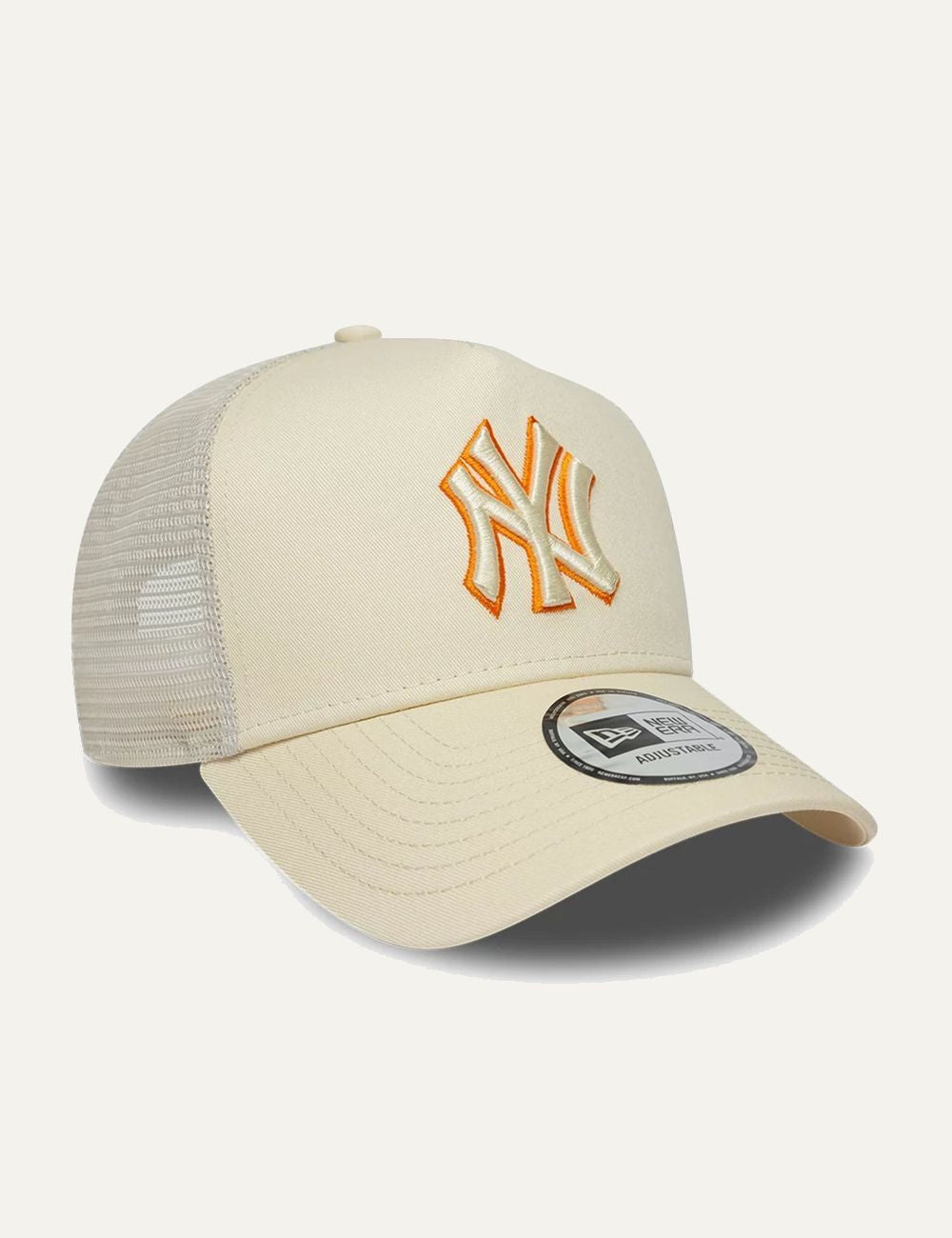 New Era New York Yankees trucker cap cream orange logo side view