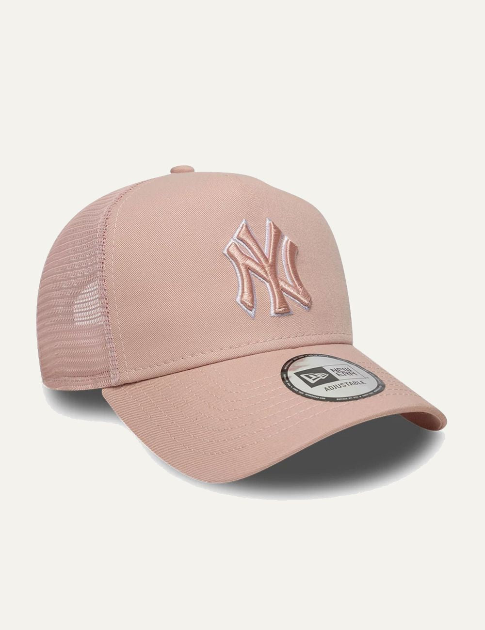 New Era New York Yankees trucker cap pastel pink profile view