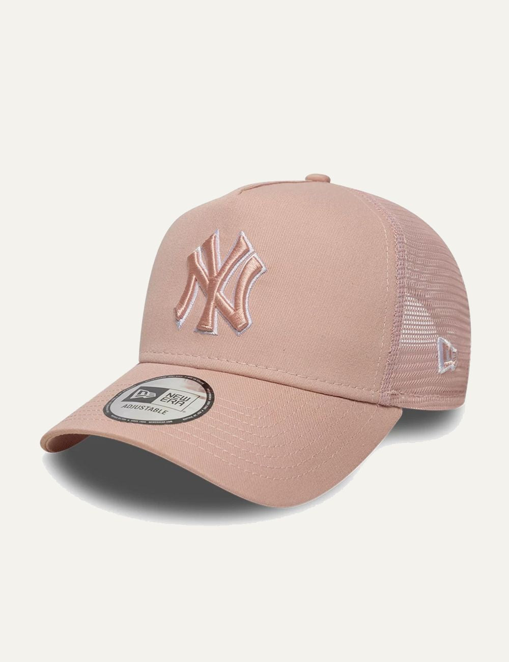 New Era New York Yankees trucker cap pastel pink front view