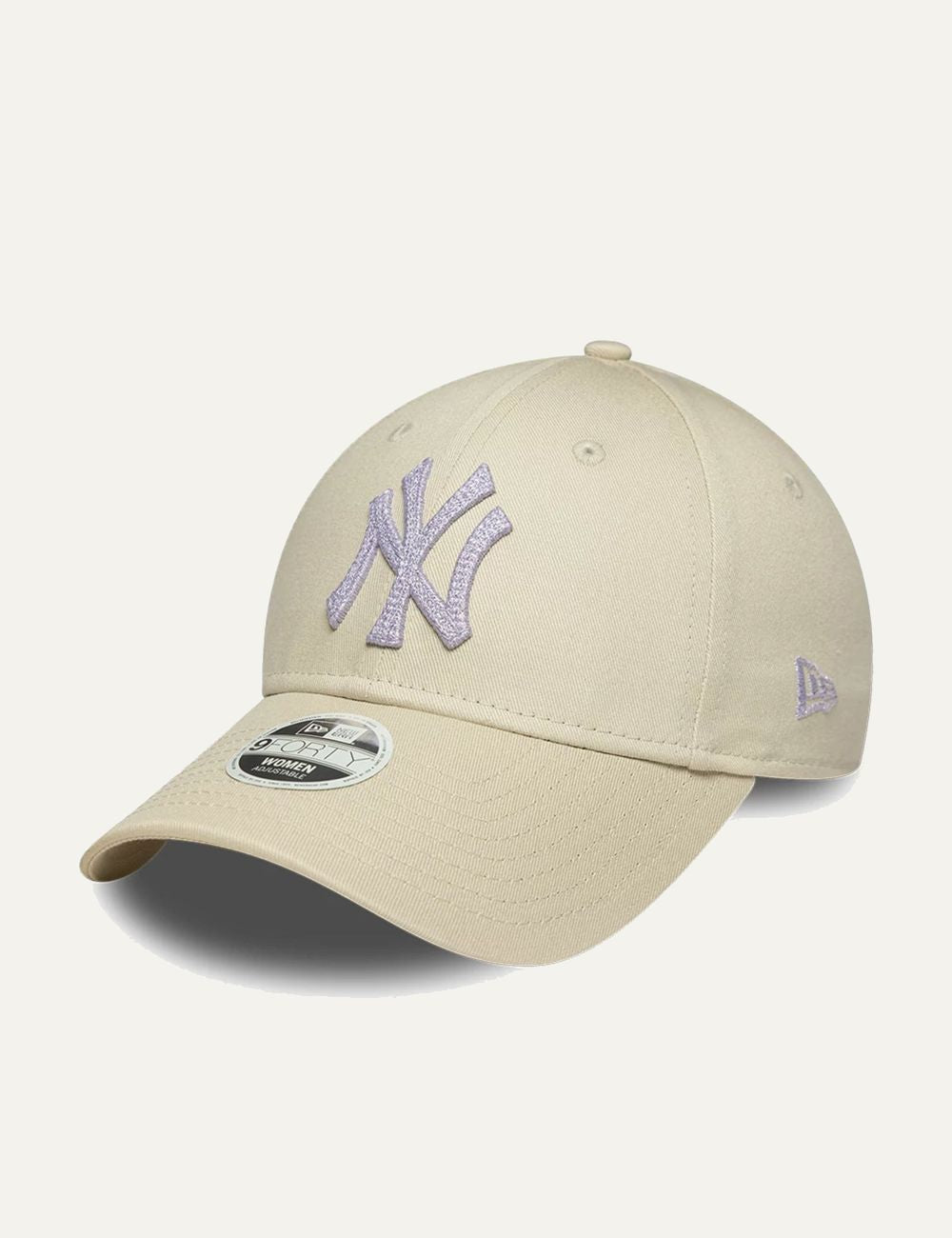 New Era New York Yankees metallic logo cap light beige side view