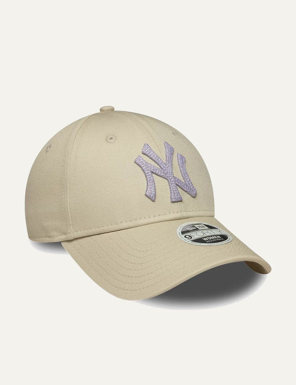 New Era New York Yankees metallic logo cap light beige front view