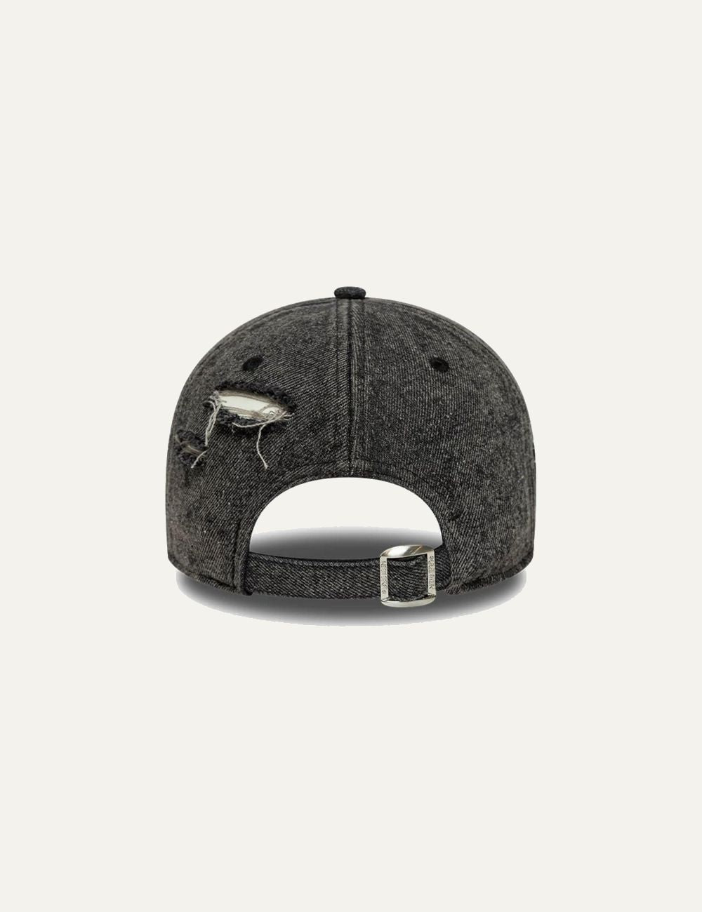 New Era NY Yankees black washed cap distressed detail back view