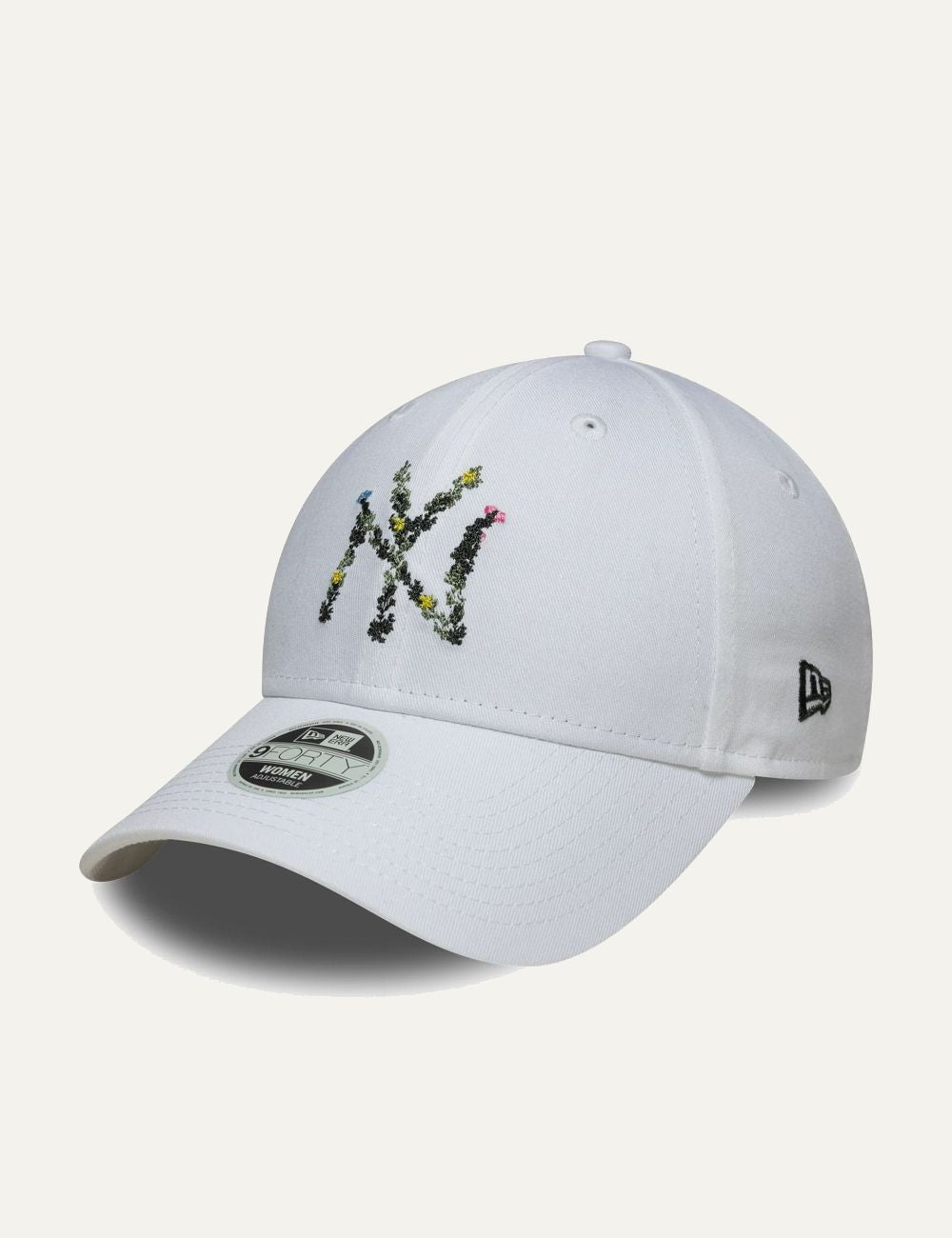 New Era NY floral logo white cap front view