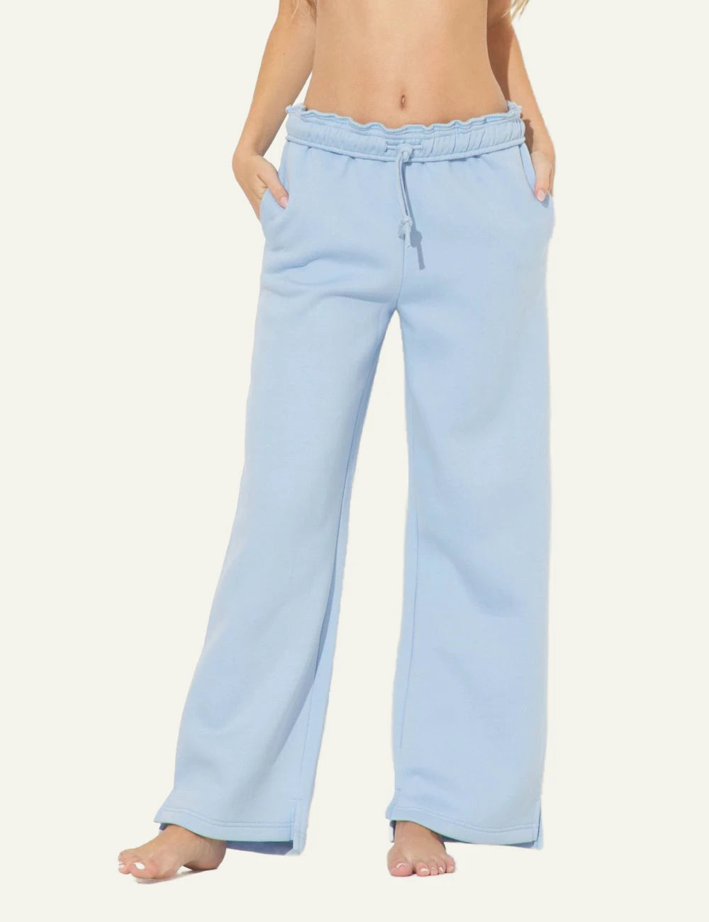 Ocean Drive pants blue cloud fleece wide leg elastic waist front view