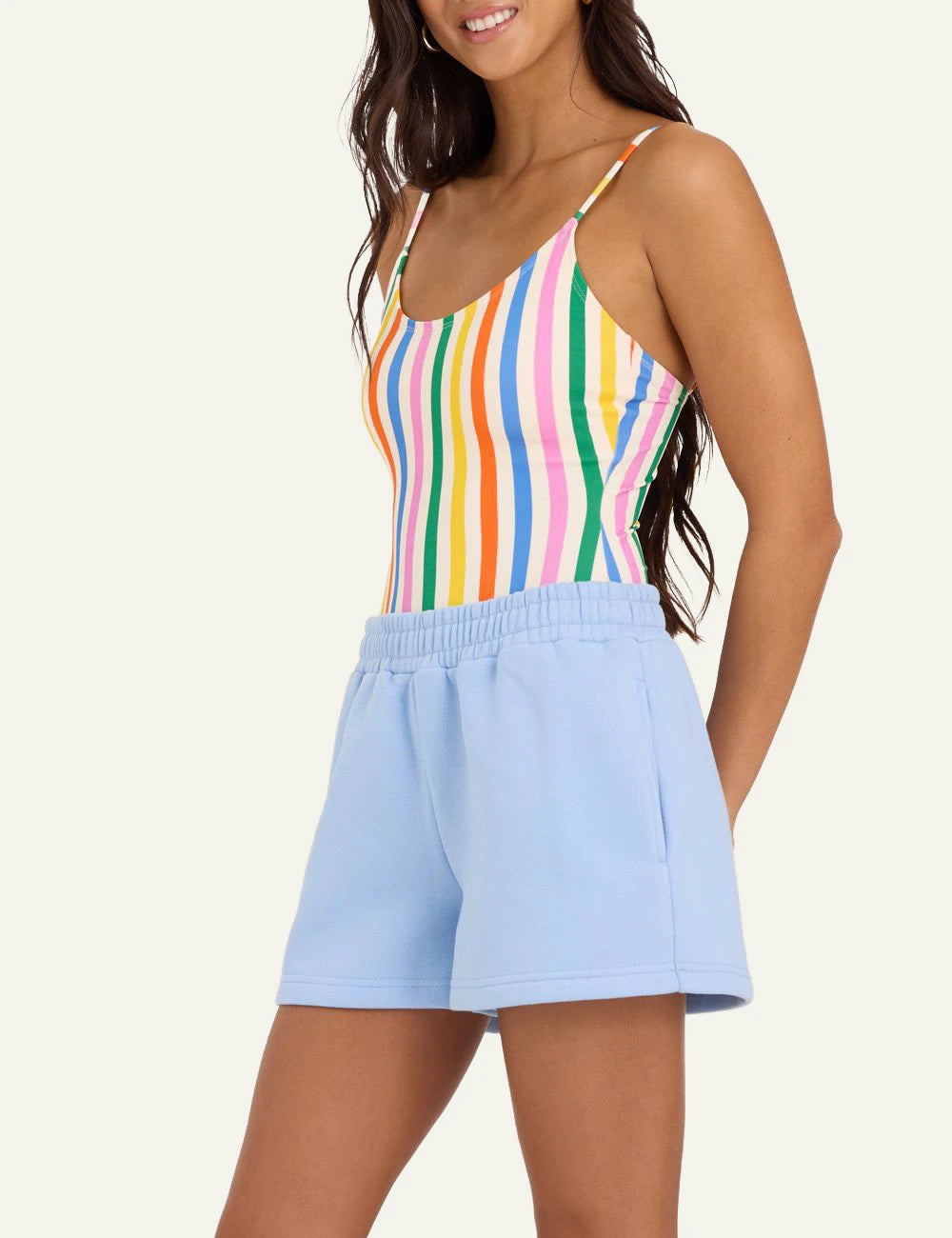 Ocean Drive shorts blue fleece relaxed fit elastic waist side
