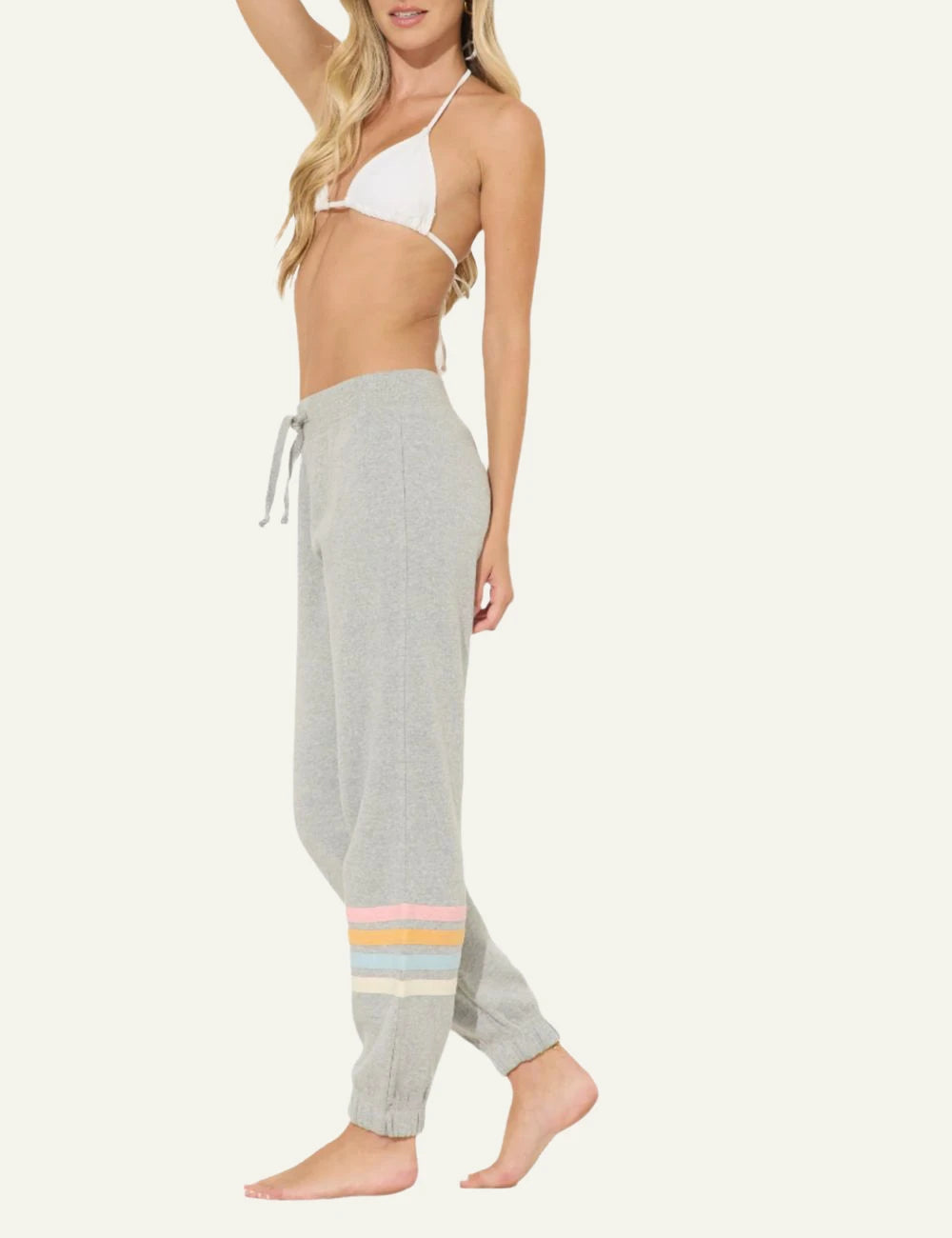 Ocean Drive fleece jogger grey stripes detail side
