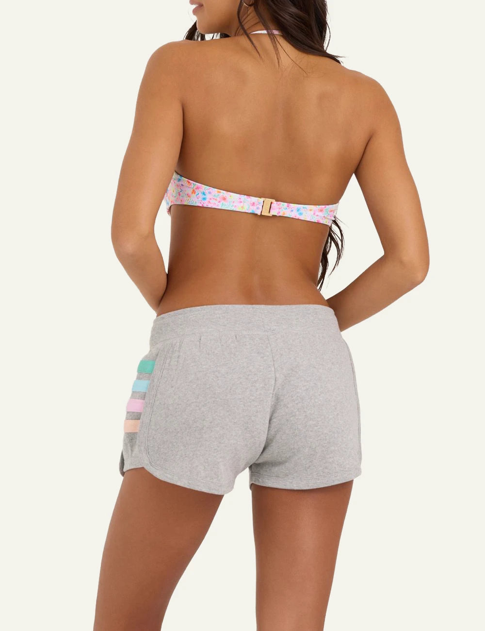 Ocean Drive shorts grey heather fleece candy stripe side detail back