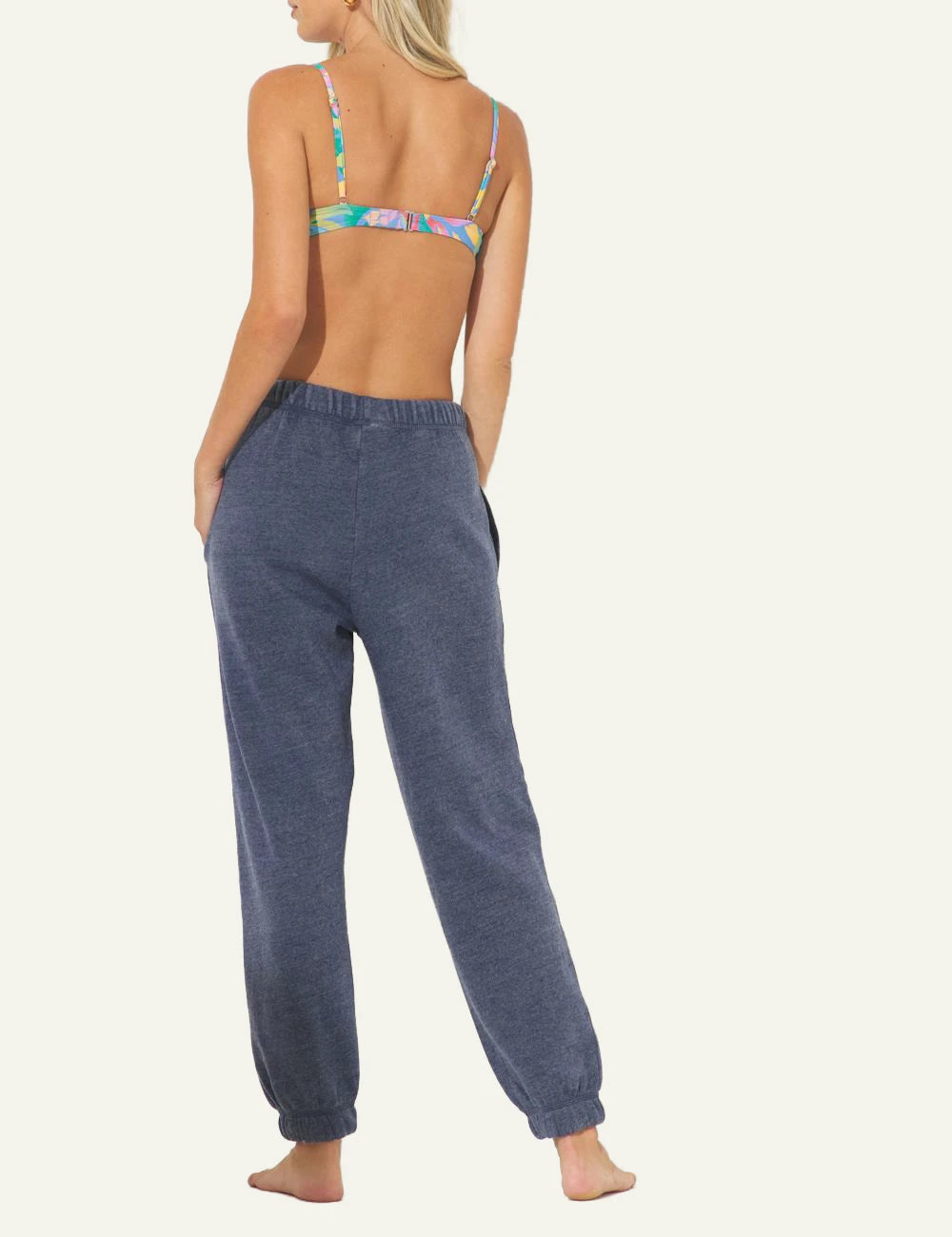 Ocean Drive jogger navy burnout fleece elastic waist drawstring back