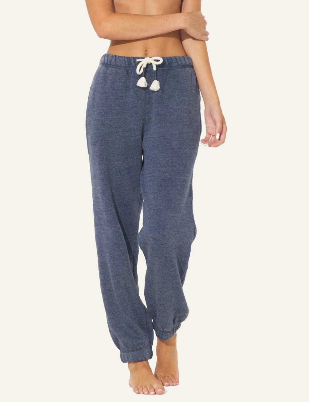 Ocean Drive jogger navy burnout fleece elastic waist drawstring front