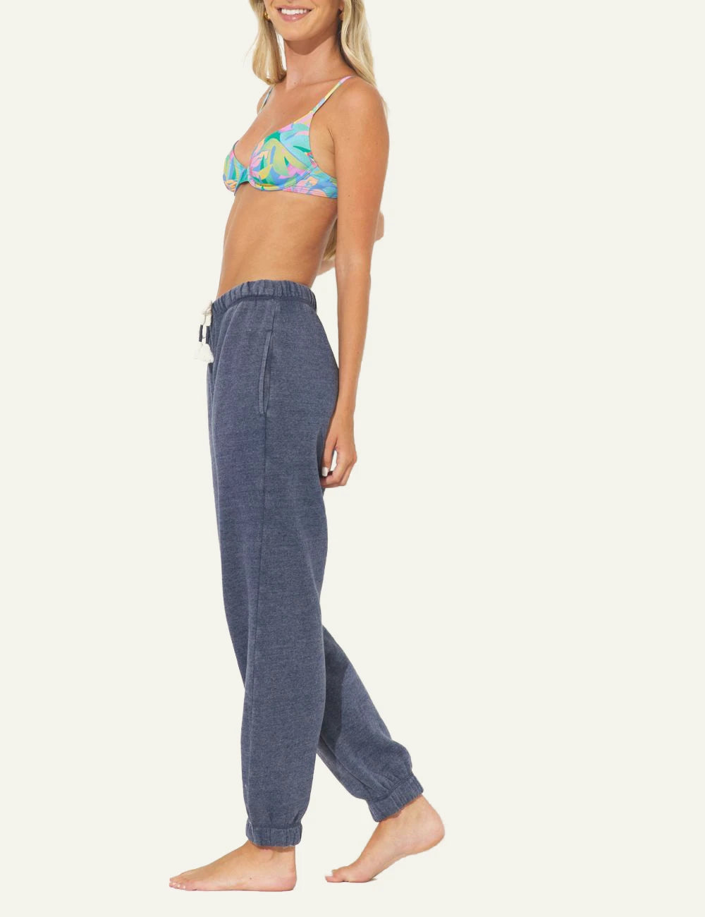 Ocean Drive jogger navy burnout fleece elastic waist drawstring side