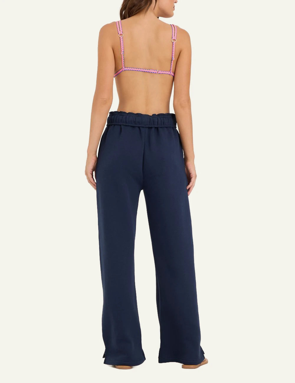 Ocean Drive pants navy fleece wide leg elastic waist back view