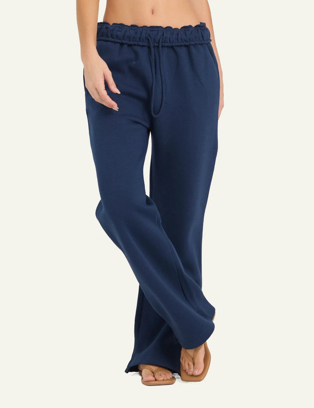 Ocean Drive pants navy fleece wide leg elastic waist front view