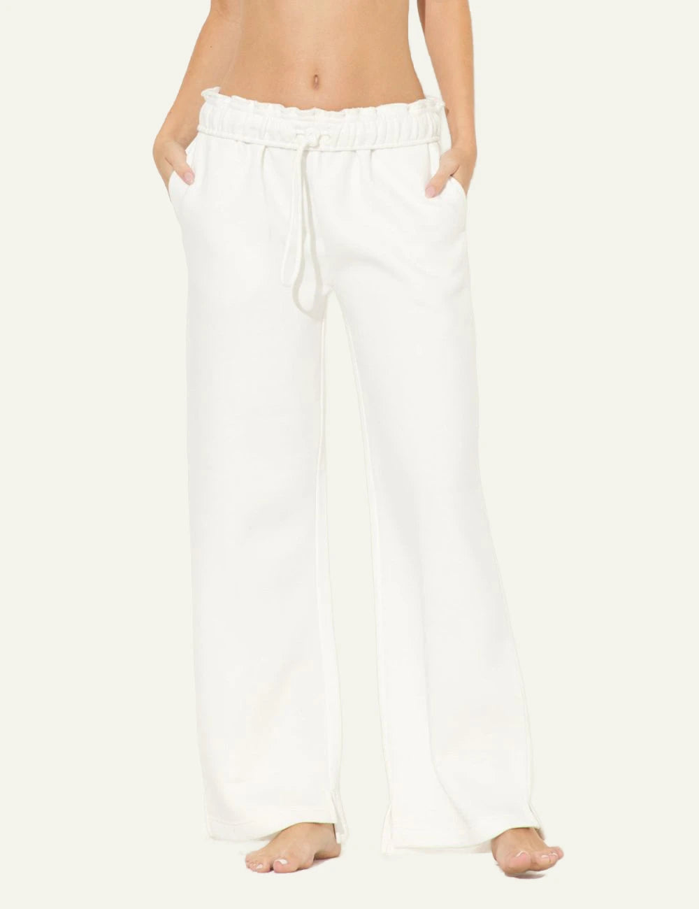 Ocean Drive pants white fleece wide leg elastic waist front view