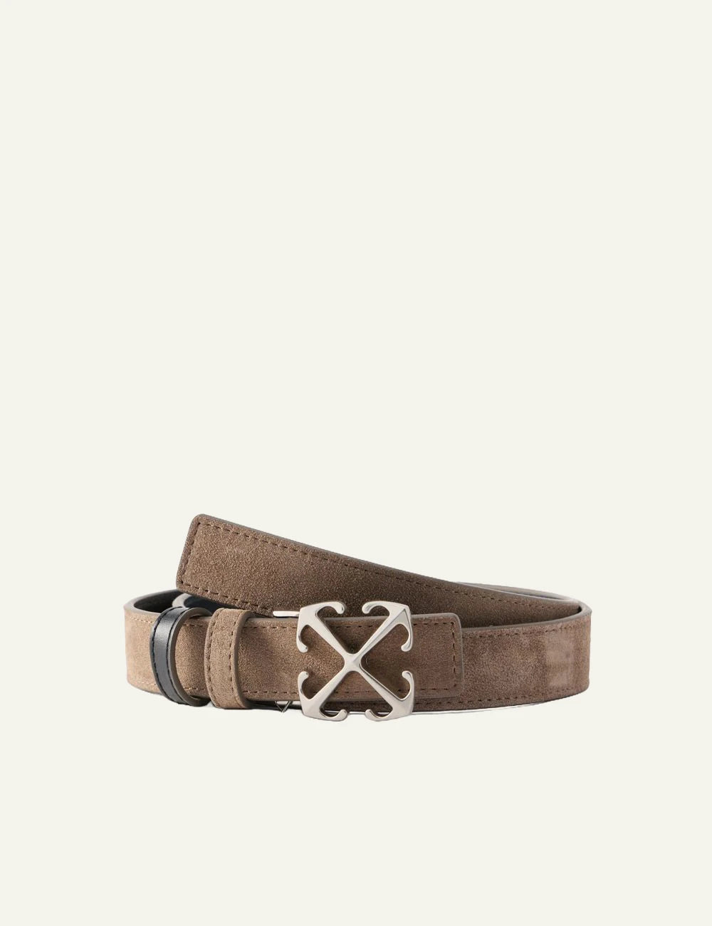 Off-White arrow belt army green suede 25mm metal buckle front view