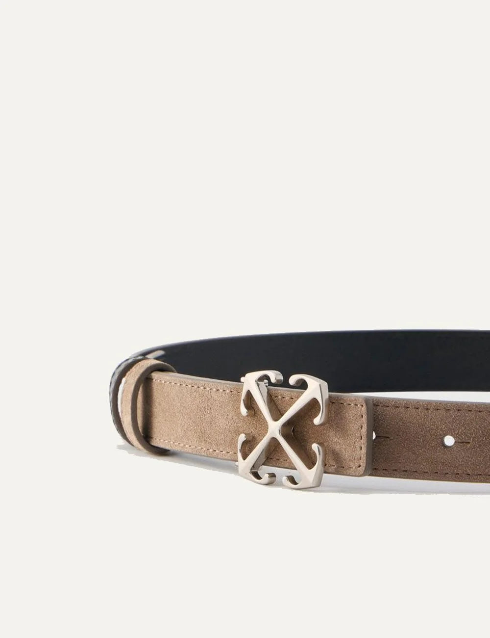 Off-White arrow belt army green suede 25mm metal buckle front detail view