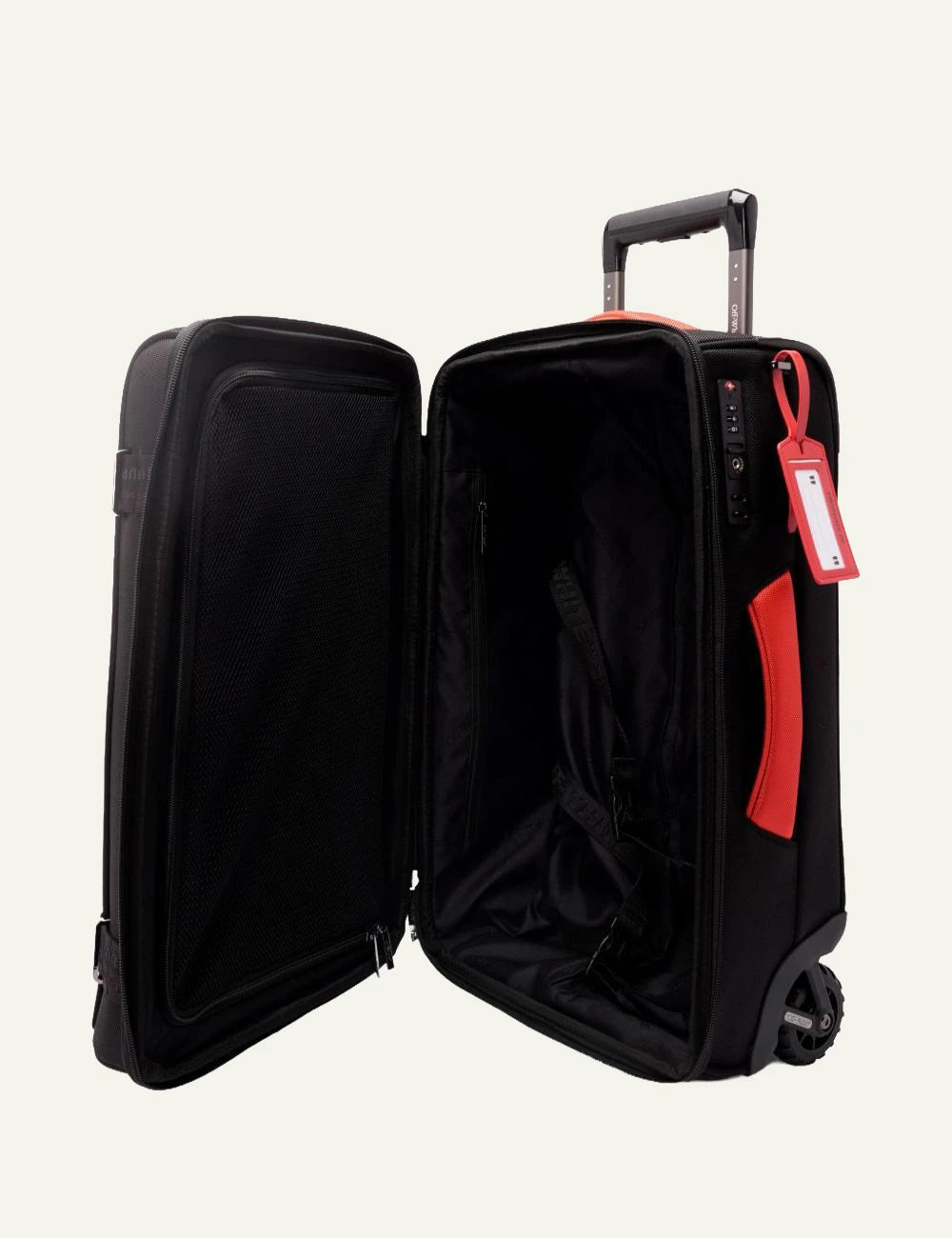 Off-White arrow cabin trolley black red accents top view
