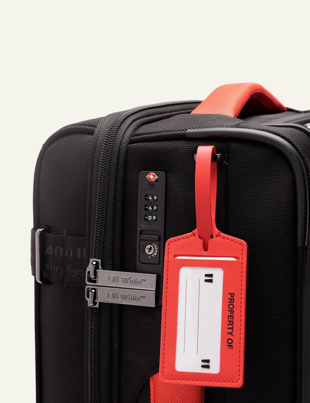 Off-White arrow cabin trolley black red accents side detail view