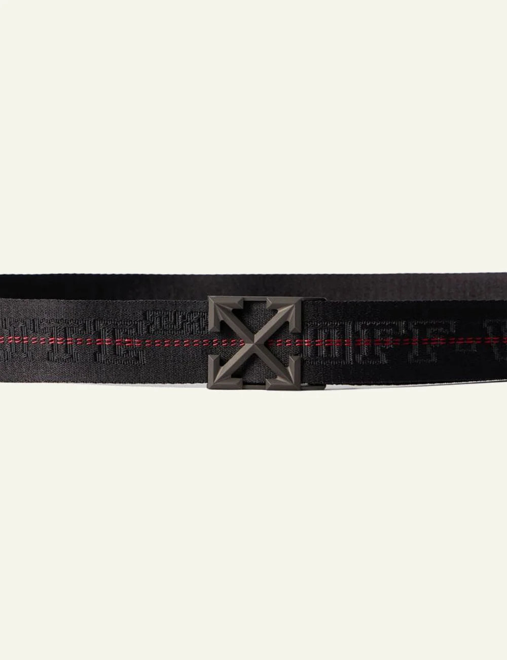 Off-White Arrow Tape belt black webbing metal arrow buckle logo view