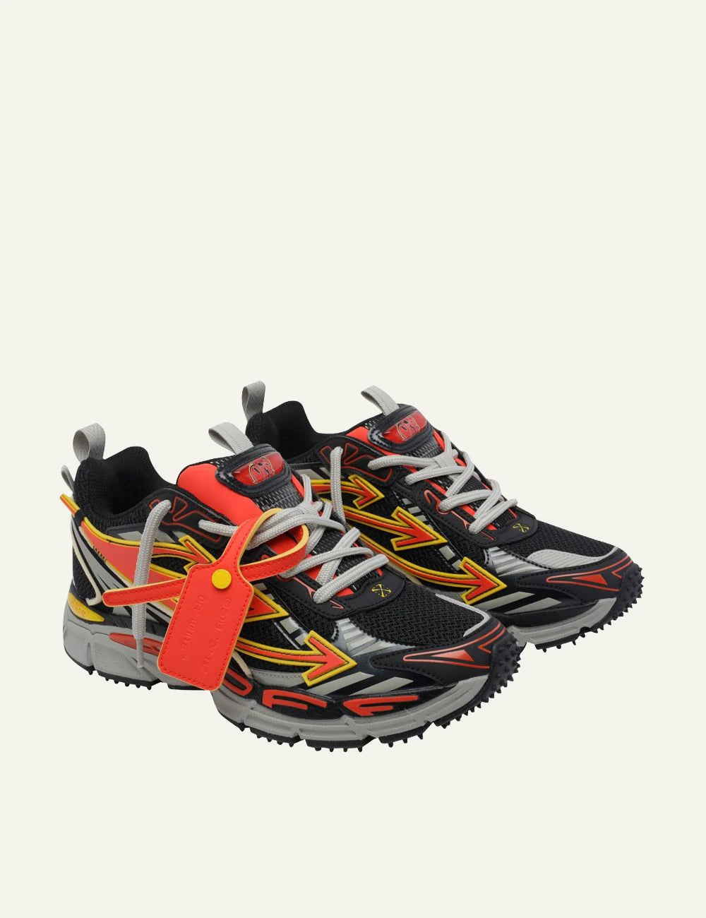 Off White Be Right Back sneakers black multicolor mesh low top angled front view
