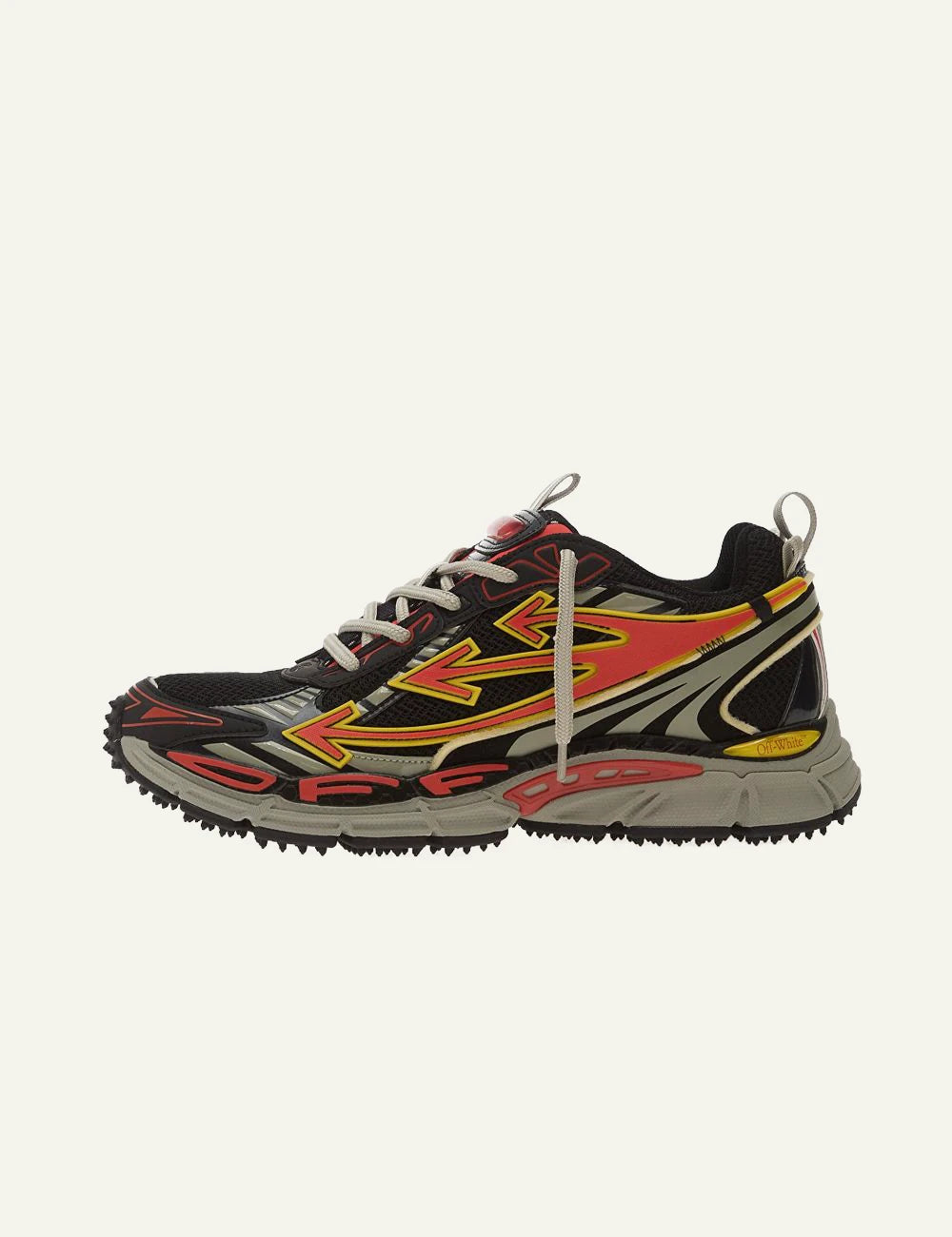 Off White Be Right Back sneakers black multicolor mesh low top profile view