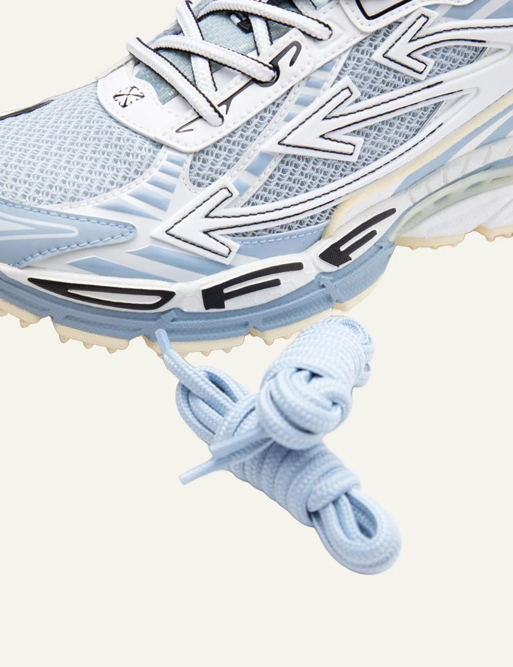 Off-White be right back sneakers light grey cyan side detail view mesh