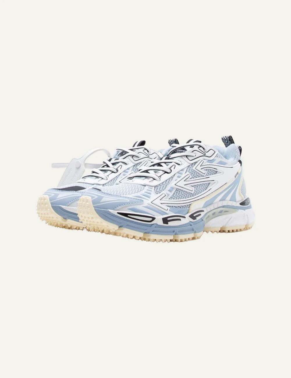 Off-White be right back sneakers light grey cyan angled view mesh