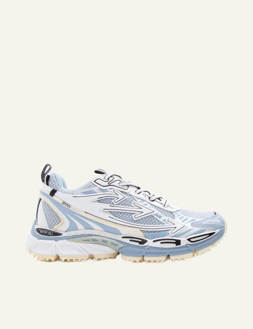 Off-White be right back sneakers light grey cyan side view mesh