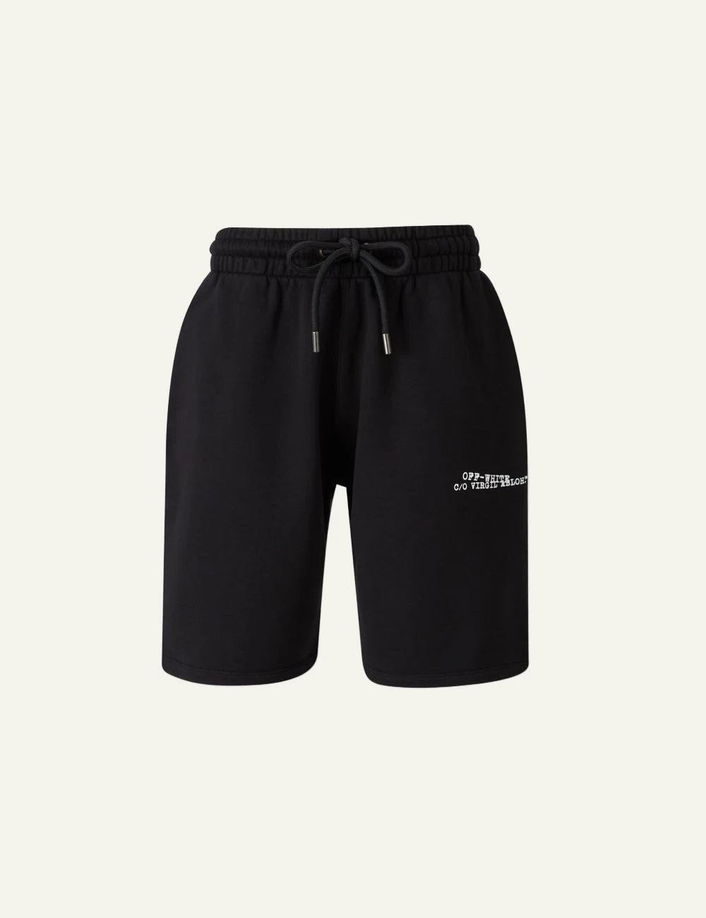 off white bermuda black cotton shorts side logo front flat view