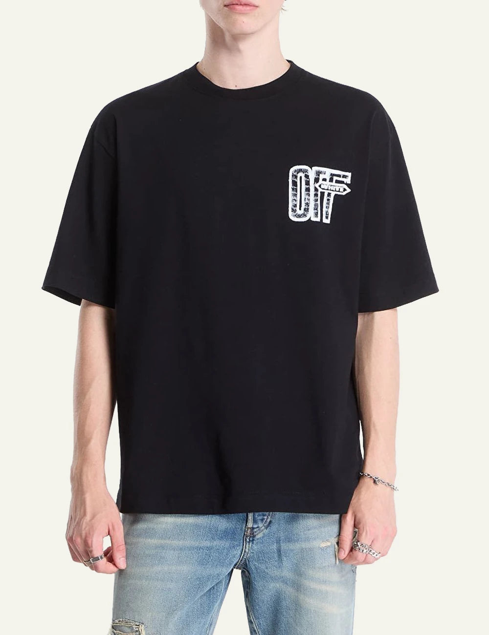 Off-White black cotton oversized T-shirt with front logo print