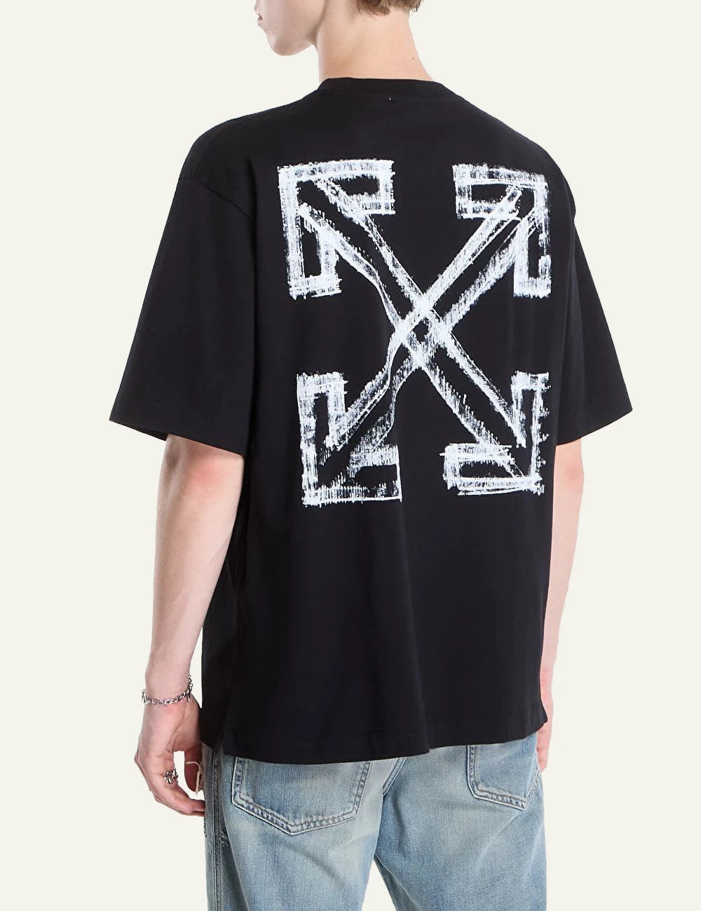 Off-White black cotton oversized T-shirt with front logo print back