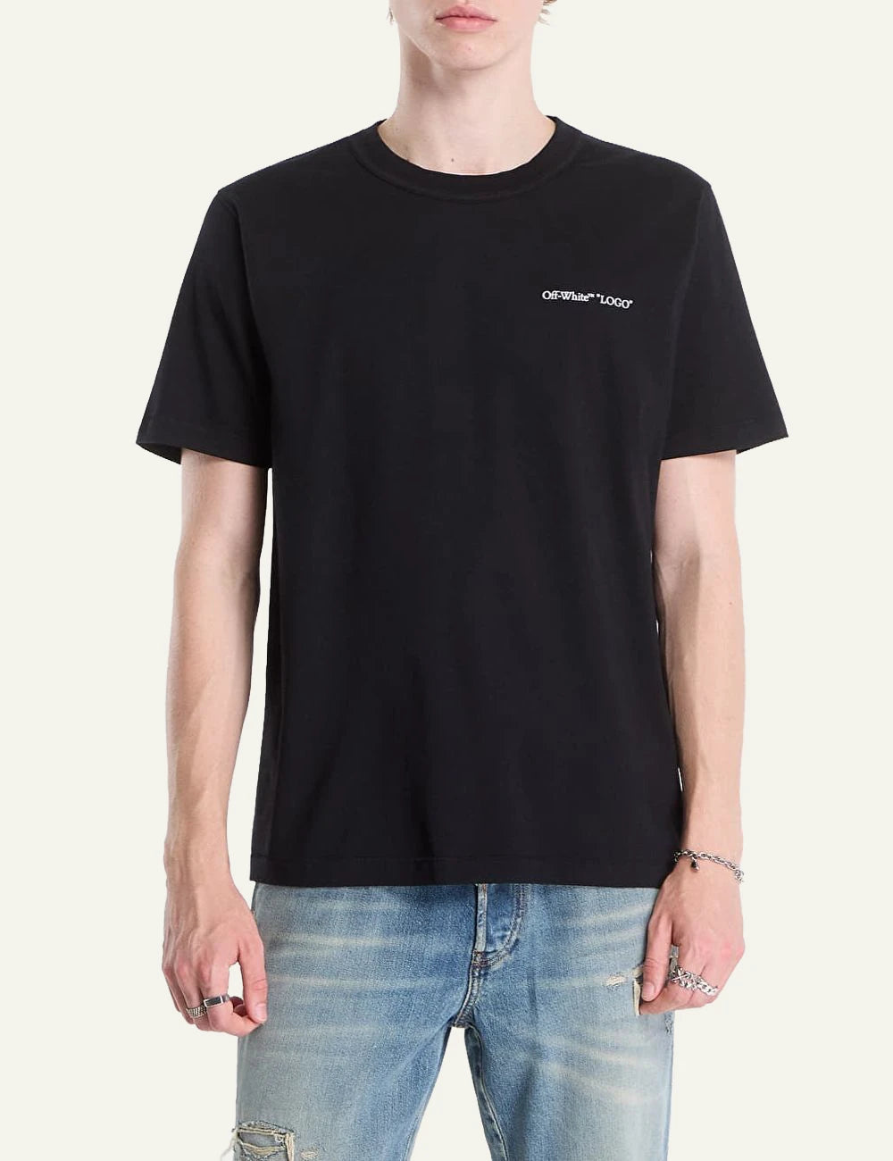 Off-White black cotton T-shirt with front logo print