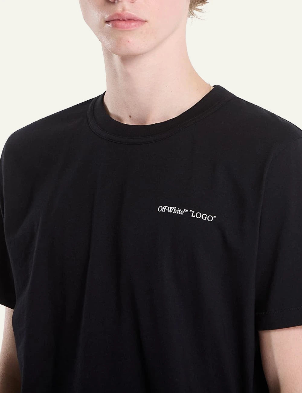 Off-White black cotton T-shirt with front logo print detail