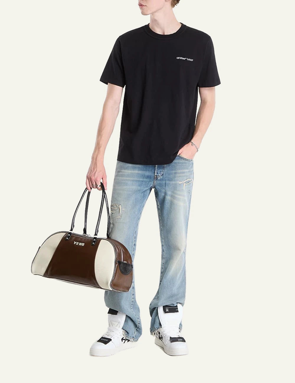Off-White black cotton T-shirt with front logo print full body