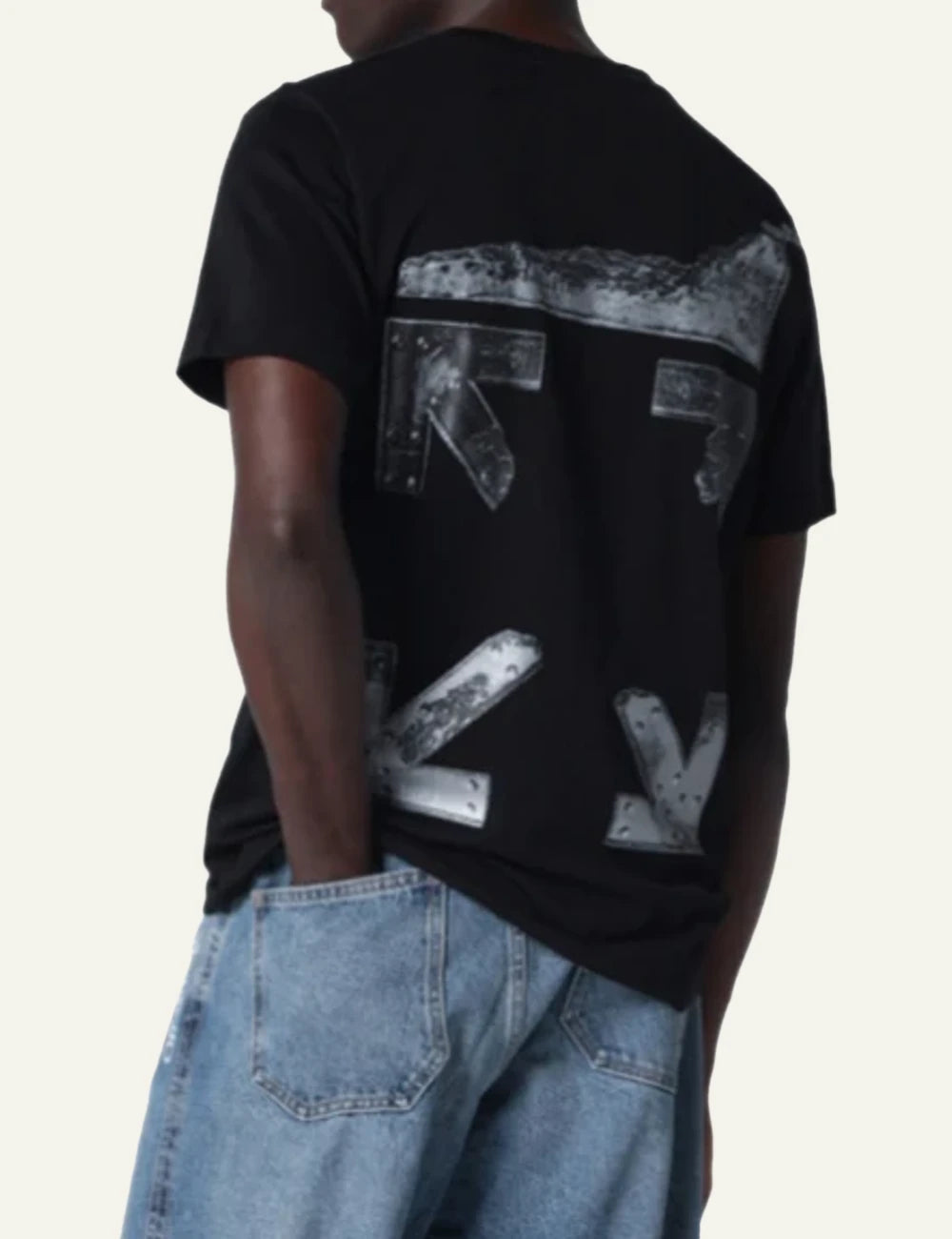 Off-White black cotton t-shirt small chest logo back worn