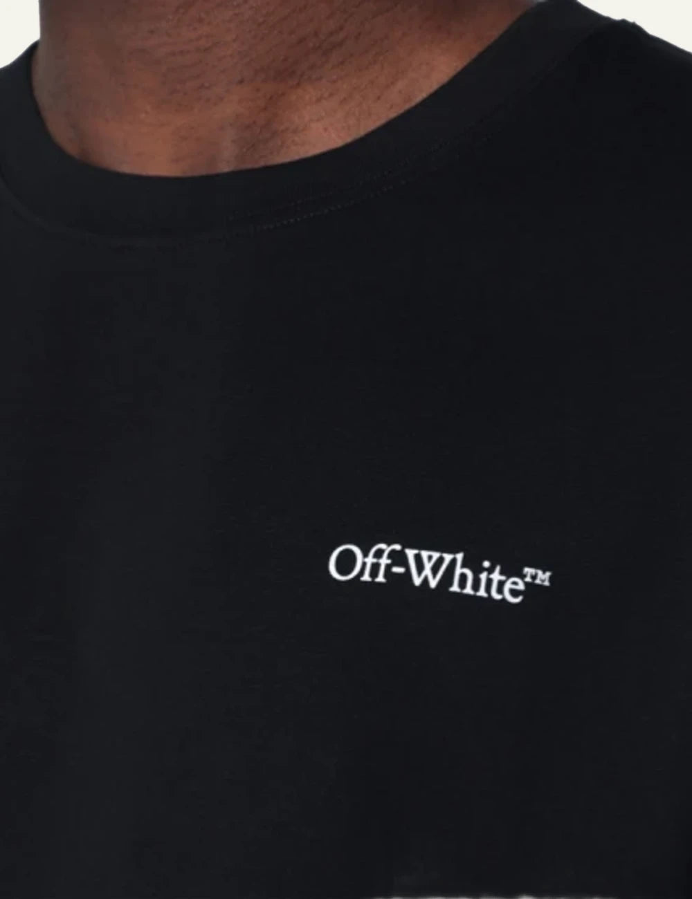 Off-White black cotton t-shirt small chest logo front worn detail