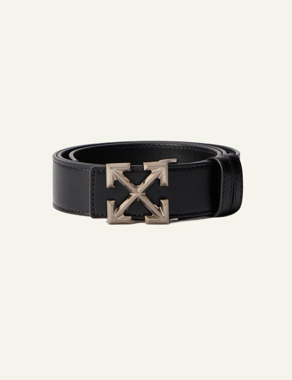off white belt black leather arrow buckle front view