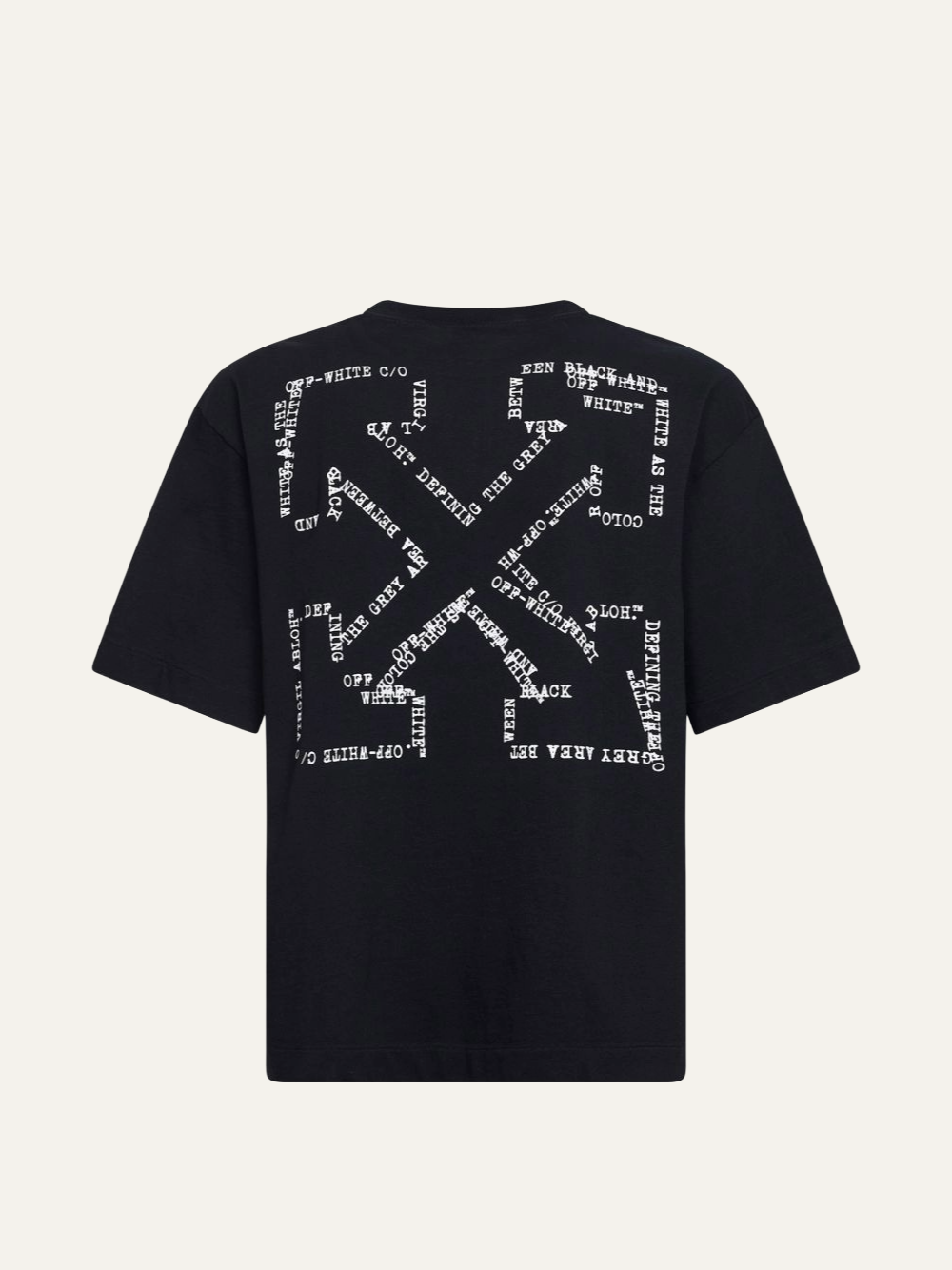 off white t-shirt black small chest logo worn back model view