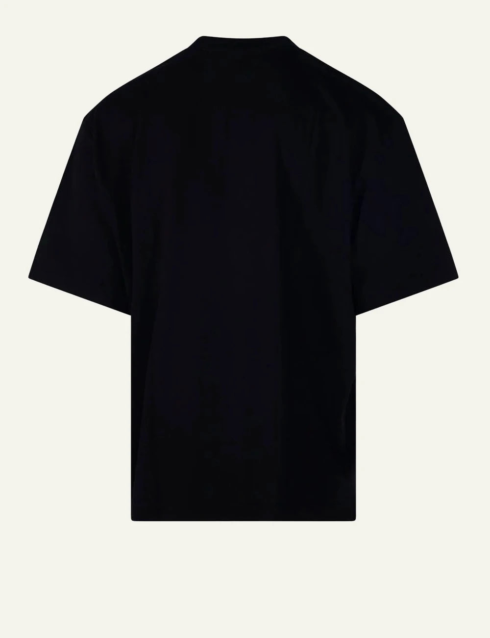 off white t-shirt black text logo chest back view