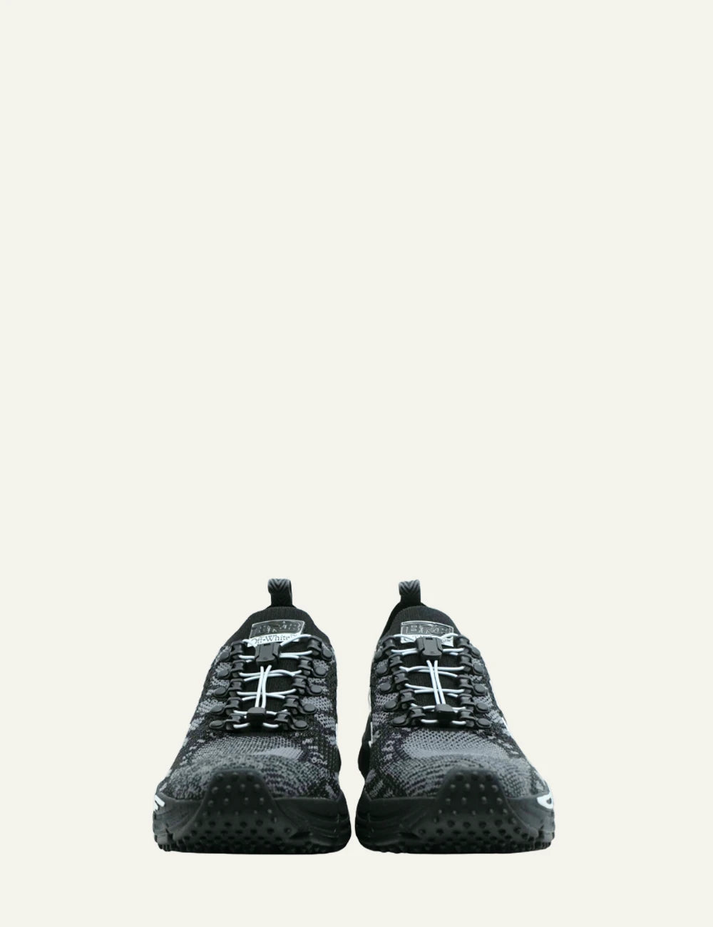 Off-White BRB knit sneakers black grey mesh arrows detail front view