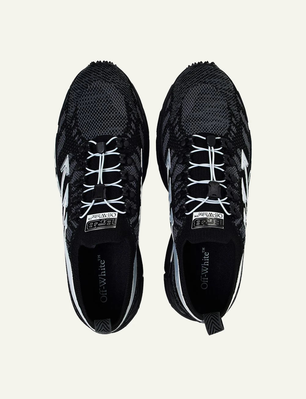 Off-White BRB knit sneakers black grey mesh arrows detail top view