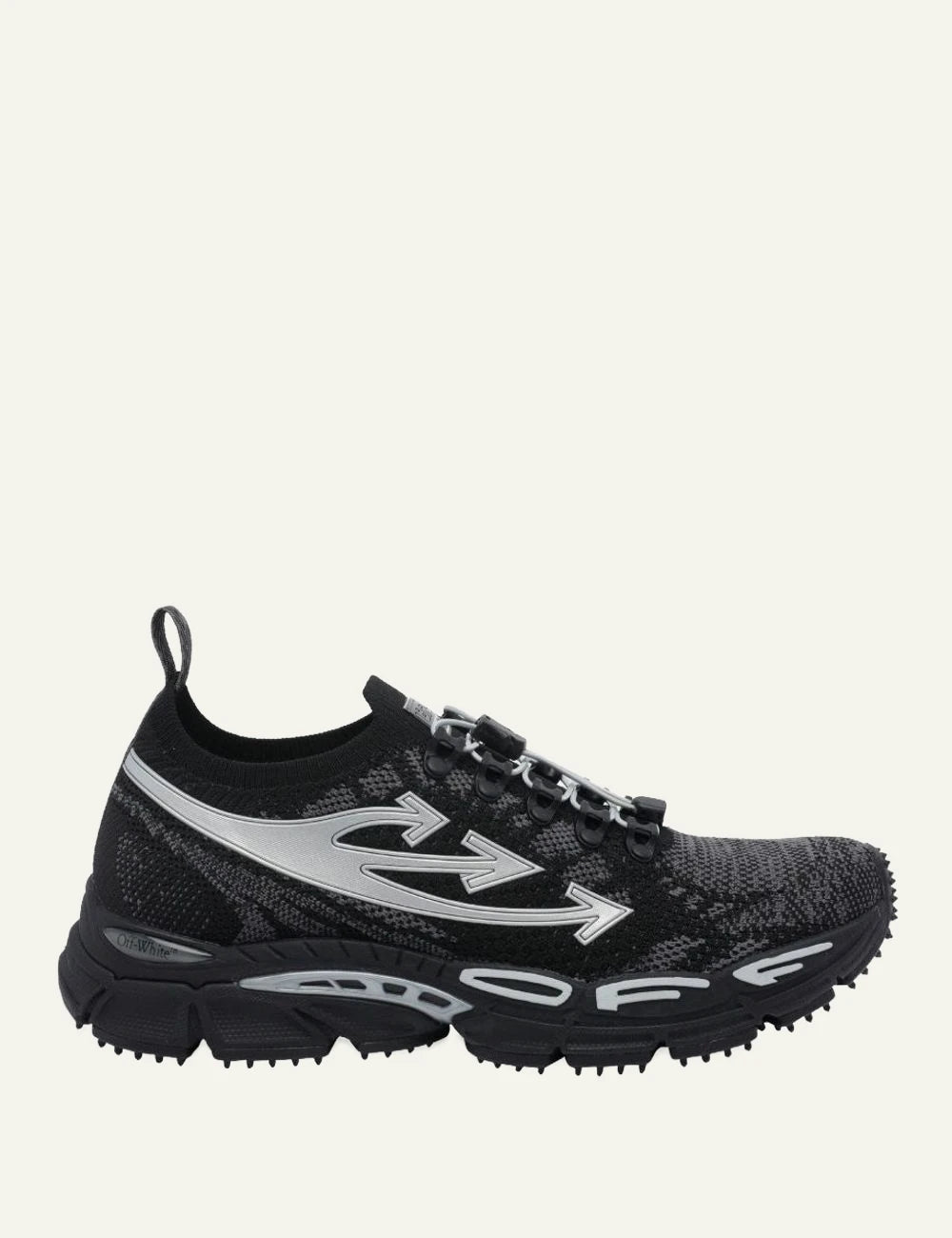 Off-White BRB knit sneakers black grey mesh arrows detail side view