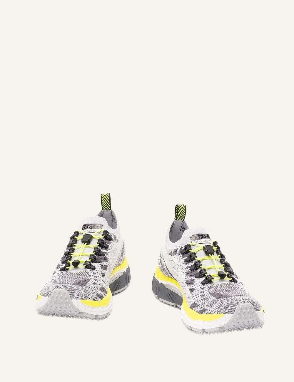Off White BRB knit sneakers grey neon yellow low top front view