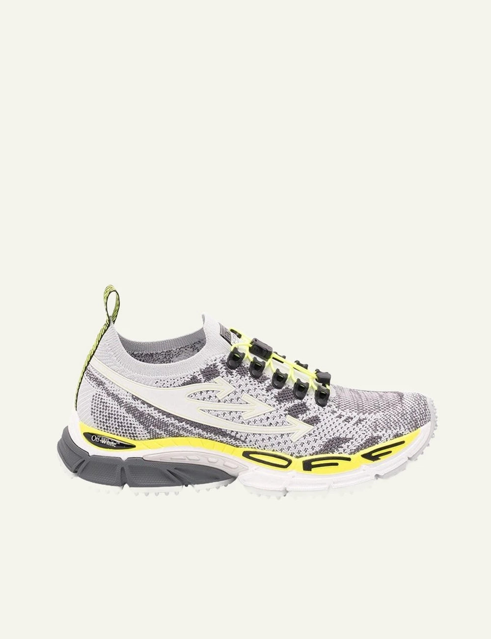 Off White BRB knit sneakers grey neon yellow low top side view