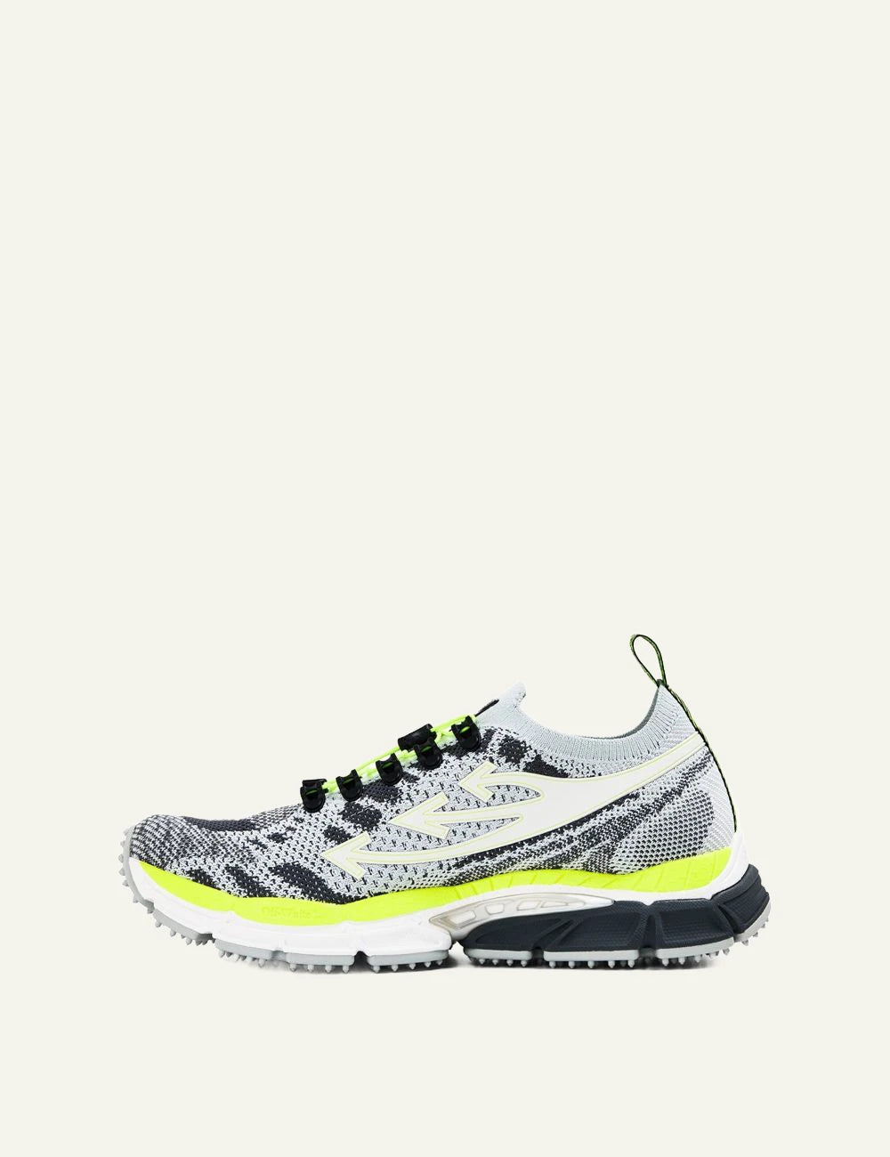 Off White BRB knit sneakers grey neon yellow low top profile view