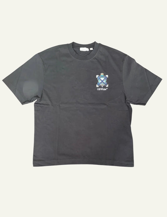 off white t-shirt charcoal black arrow logo chest front flat view