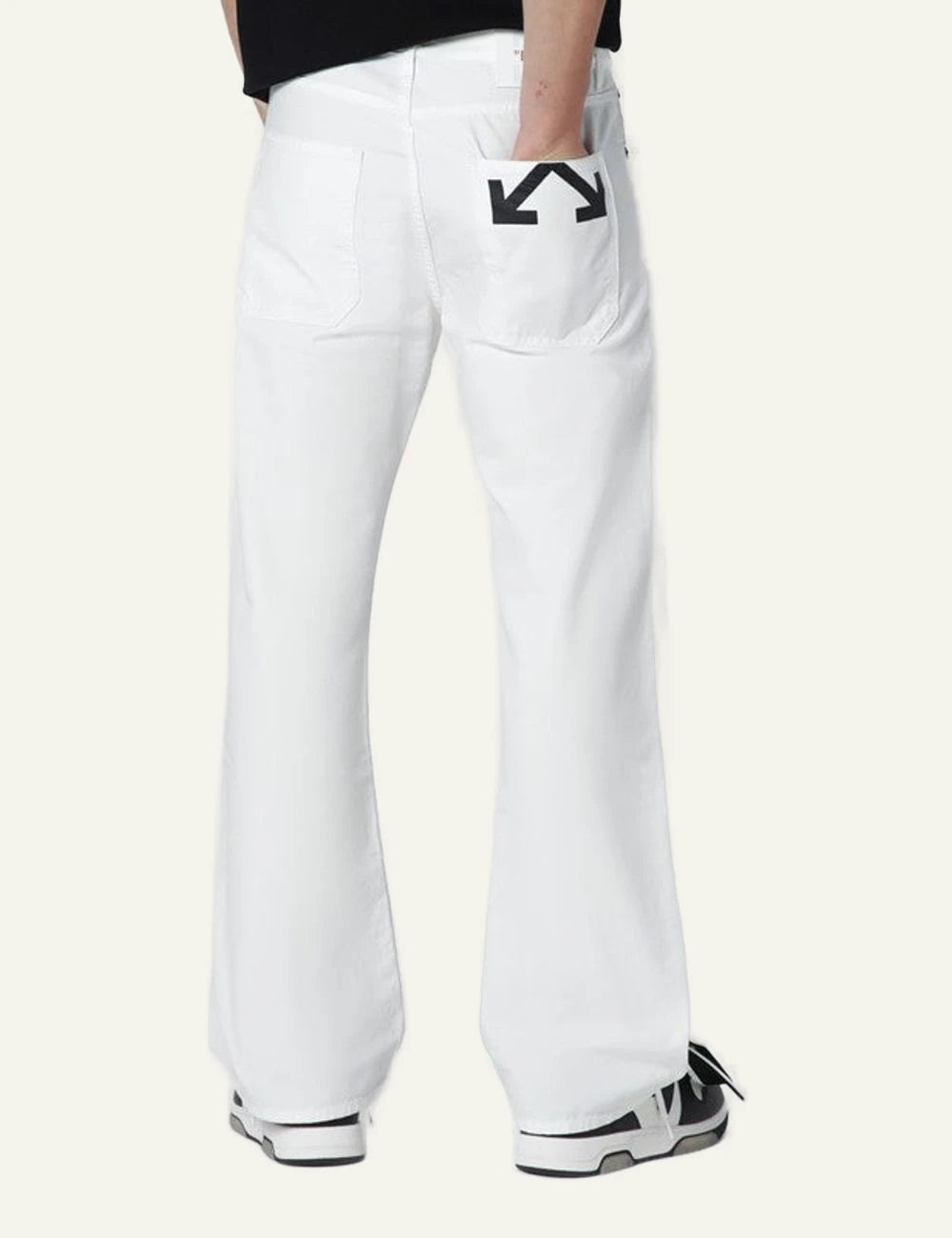 off white white cotton trousers straight fit back model view