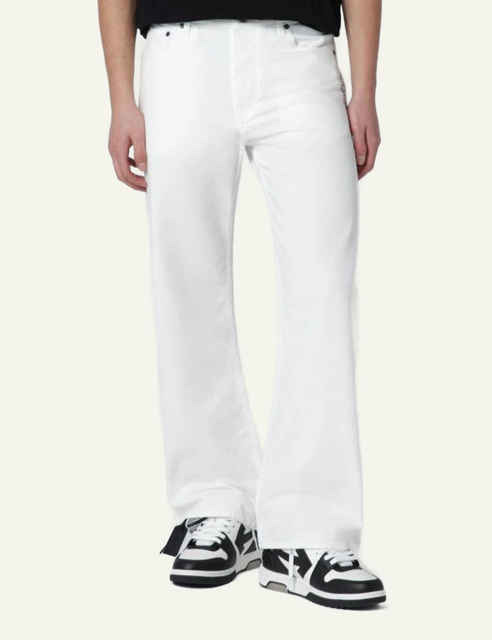 off white white cotton trousers straight fit front model view